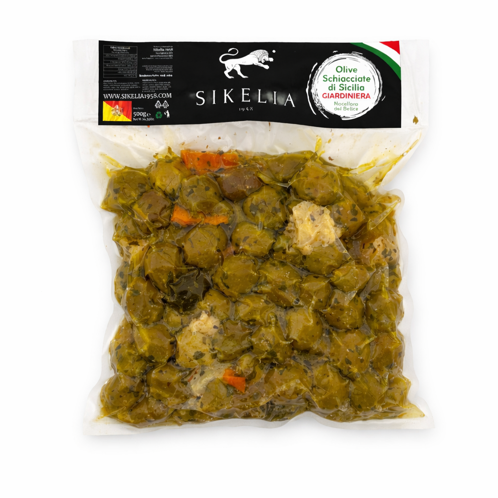Gequetschte Oliven Giardiniera Nocellara del Belice 500 g | Sikelia 1958